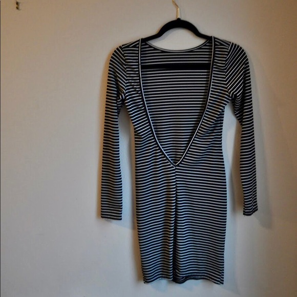 Black & White Striped Mini Dress Low Back - Picture 3 of 4